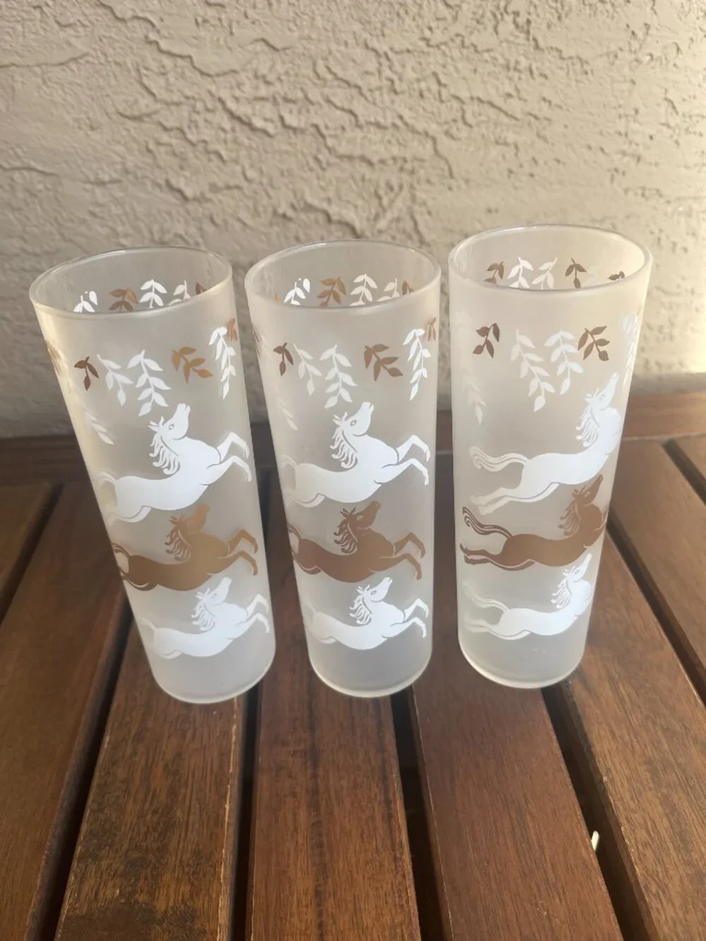 Vintage Mid Century Barware Tom Collins Gold White Leaping Horses by Libbey